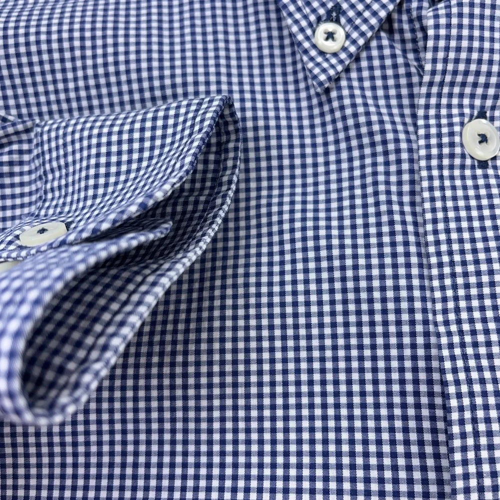 Brooks Brothers Shirt Men Medium Blue Button Up Madison Check Plaid Poplin - Picture 7 of 12